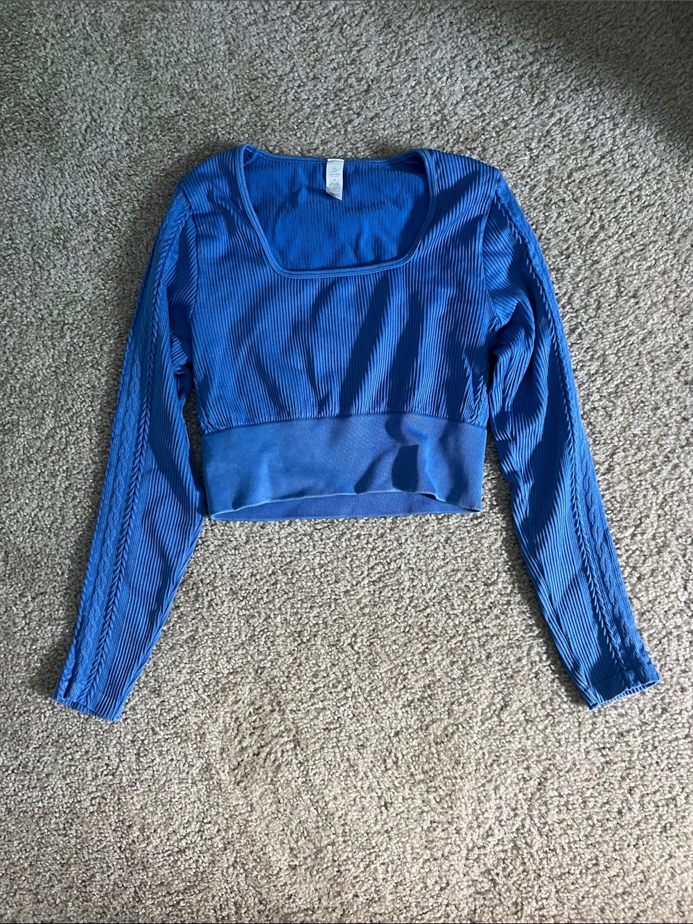 aerie OFFLINE Royal Blue Ribbed Cropped Long Sleeve Top